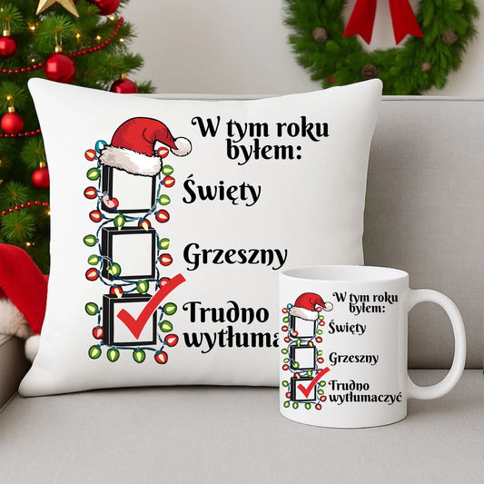 Świąteczny zestaw na prezent pod choinkę poduszka i kubek