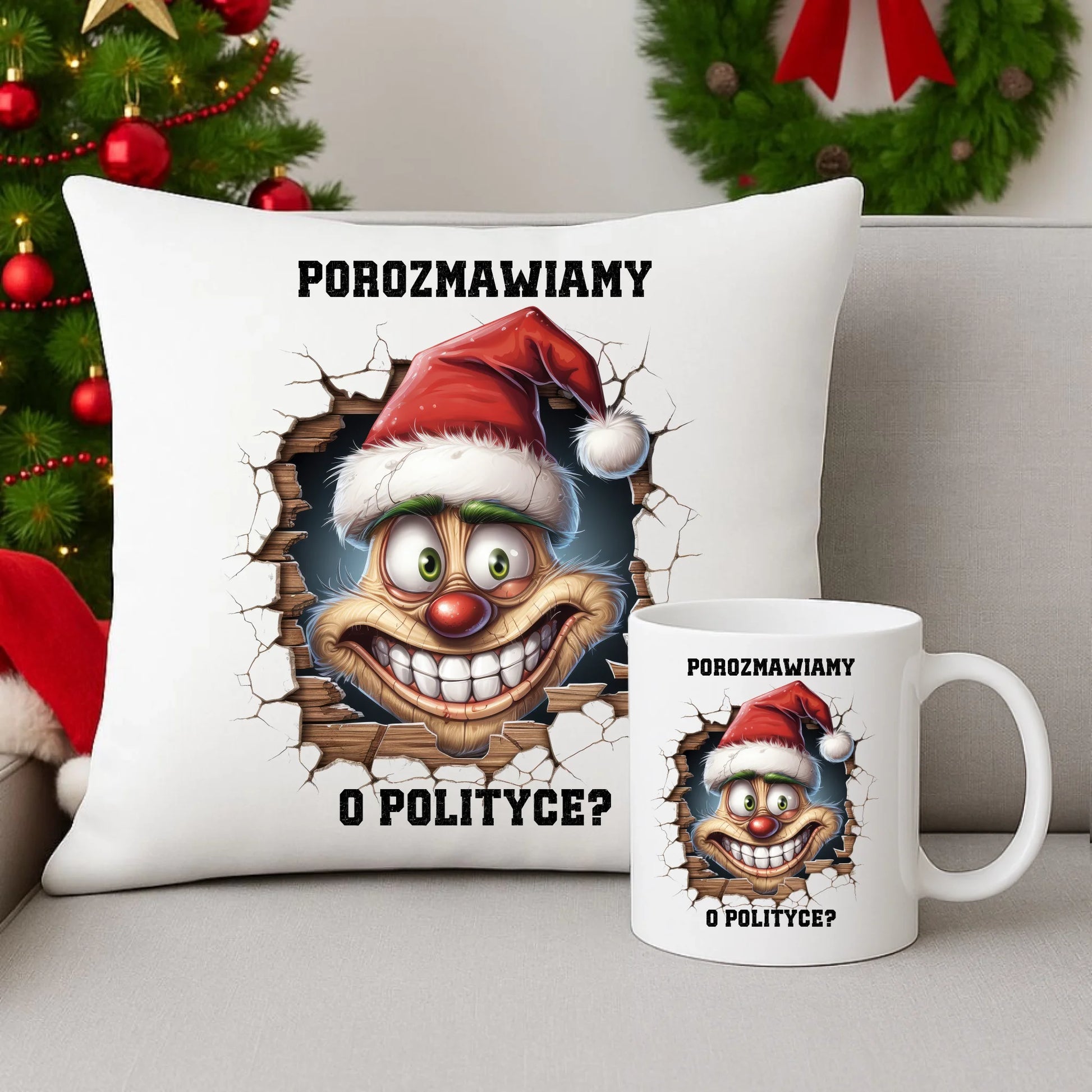 Świąteczny zestaw na prezent pod choinkę poduszka i kubek