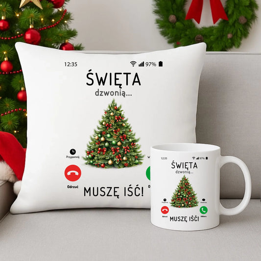 Świąteczny zestaw na prezent pod choinkę poduszka i kubek