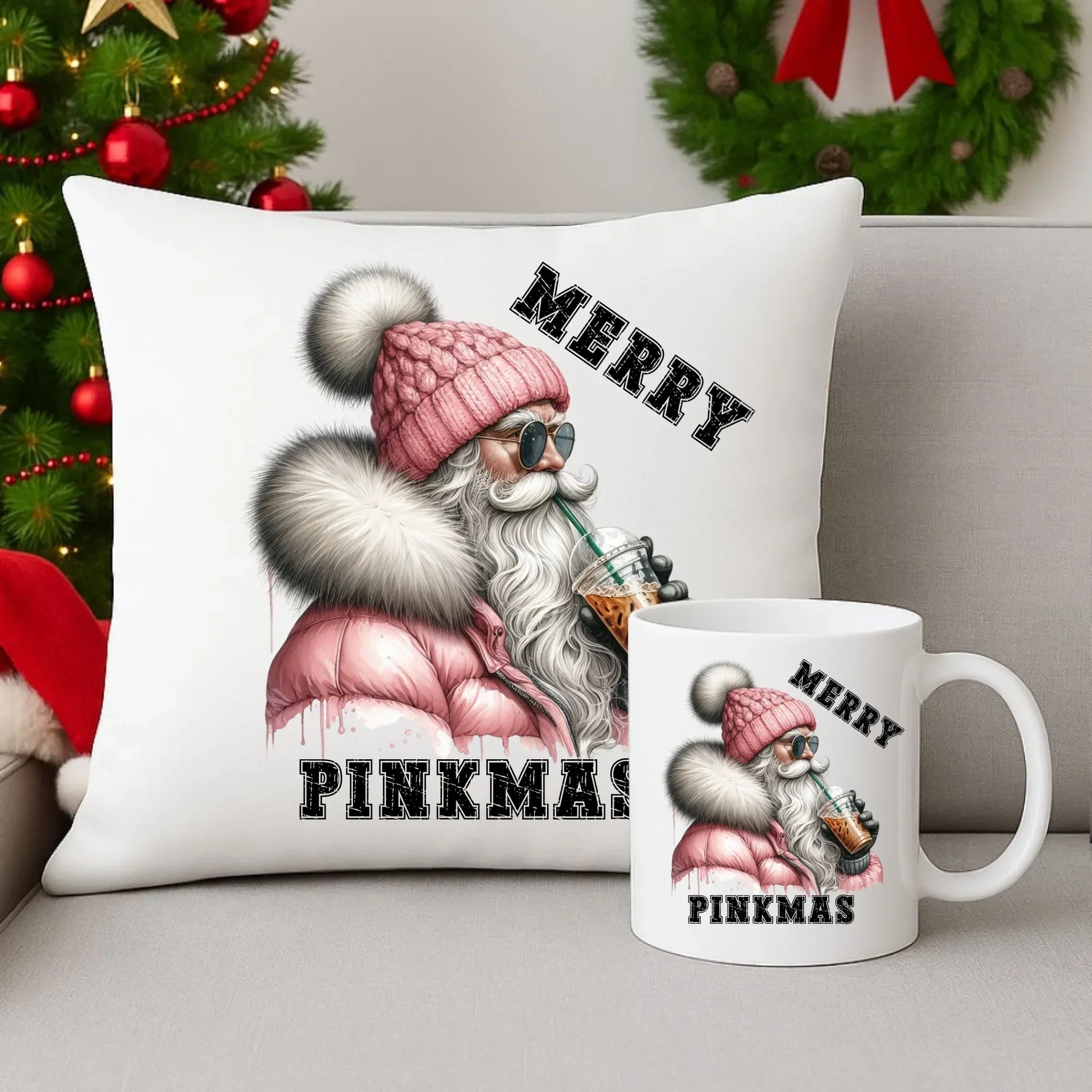 Merry pinkmas | Zestaw poduszka i kubek na święta BN117 - StoryCups.pl