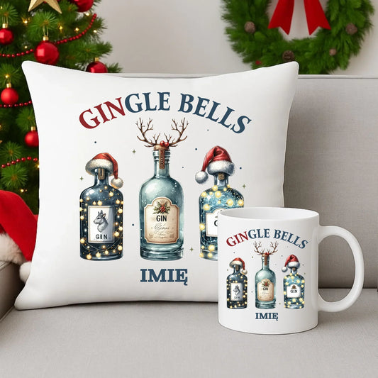 Gingle bells | Personalizowany zestaw świąteczny poduszka i kubek BN68 - StoryCups.pl