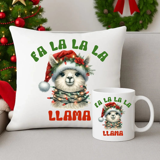 Fa la la la lama | Świąteczny zestaw poduszka i kubek BN71 - StoryCups.pl