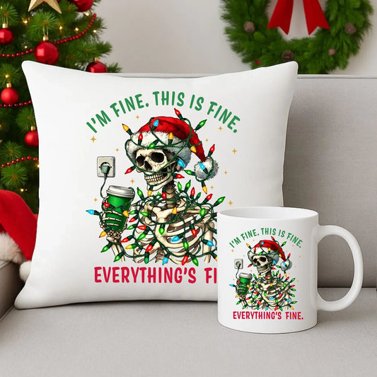 Everything's fine | Świąteczny zestaw poduszka i kubek BN55 - StoryCups.pl