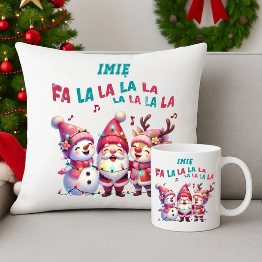 Fa la la la la | Świąteczny zestaw poduszka i kubek z imieniem BN51 - StoryCups.pl