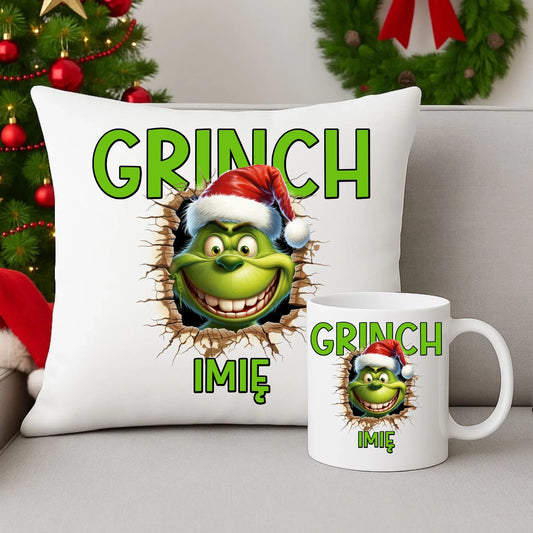 Grinch | Świąteczny zestaw poduszka i kubek z personalizacją BN112 - StoryCups.pl