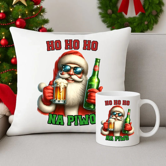 Ho ho ho na piwo | Świąteczny zestaw poduszka i kubek BN64 - StoryCups.pl
