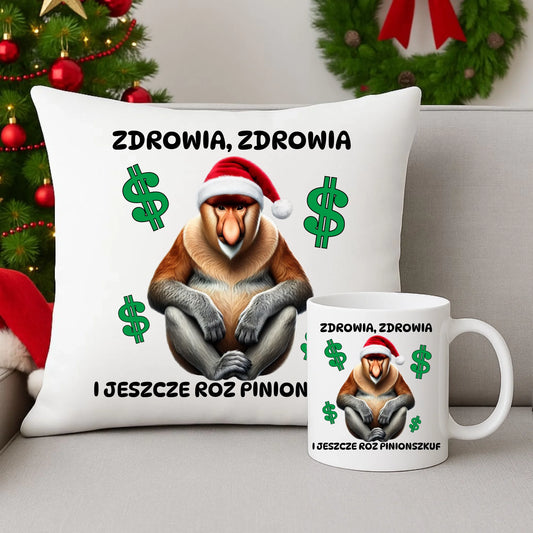 Świąteczny zestaw na prezent pod choinkę poduszka i kubek