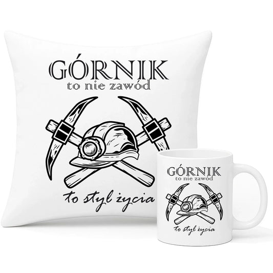Górnik to nie zawód to styl życia | Zestaw poduszka i kubek prezent dla górnika G05 - StoryCups.pl