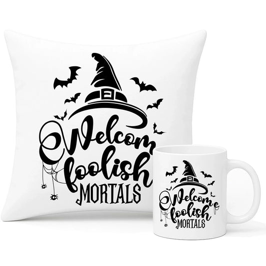 Witajcie Śmiertelnicy Halloween | Zestaw poduszka i kubek HL23 - StoryCups.pl