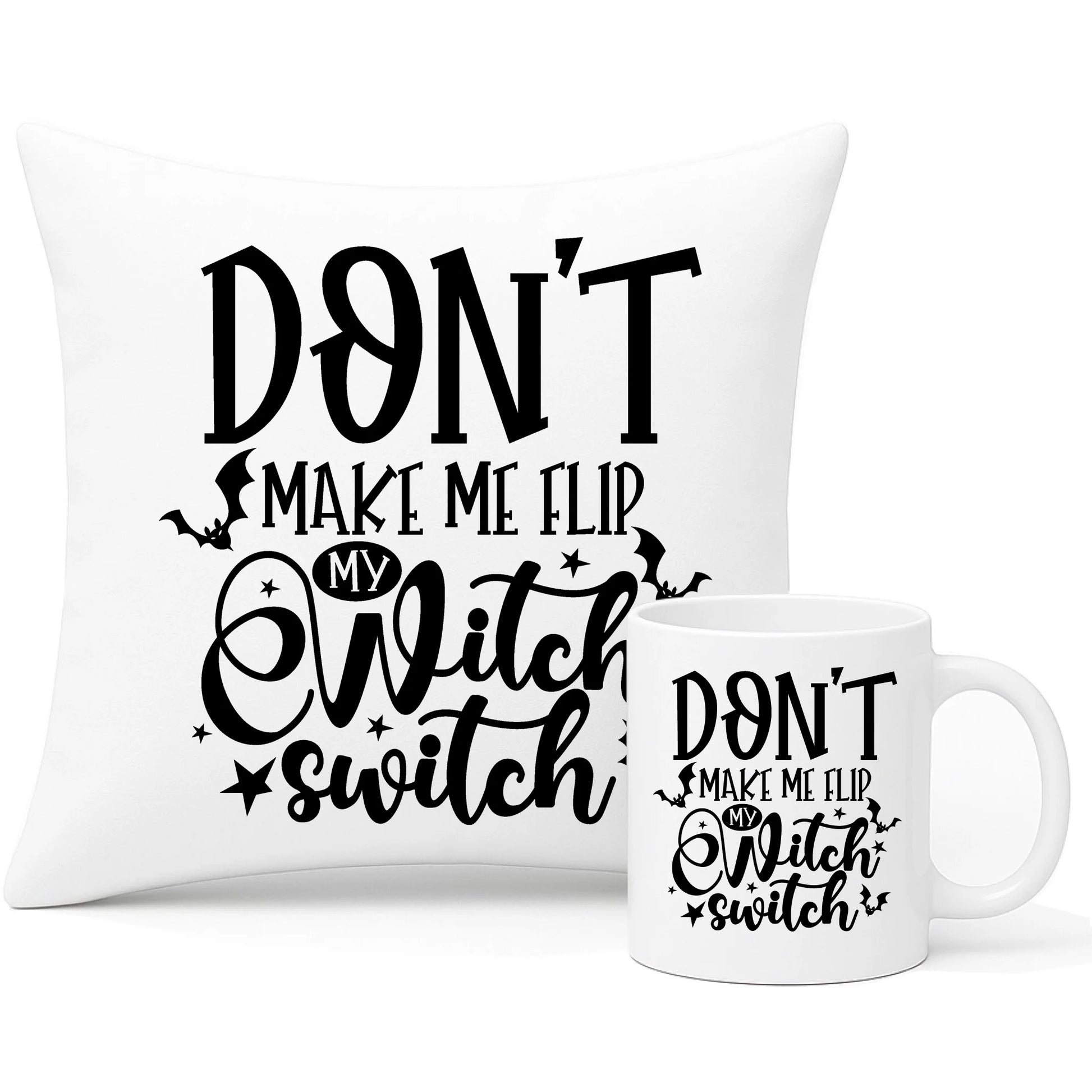 Zestaw poduszka i kubek na Halloween - Don't make me flip my witch switch - śmieszny HL11 - StoryCups.pl