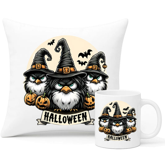 Zestaw poduszka i kubek na Halloween - Upiorne sowy wiedźmy HL15 - StoryCups.pl