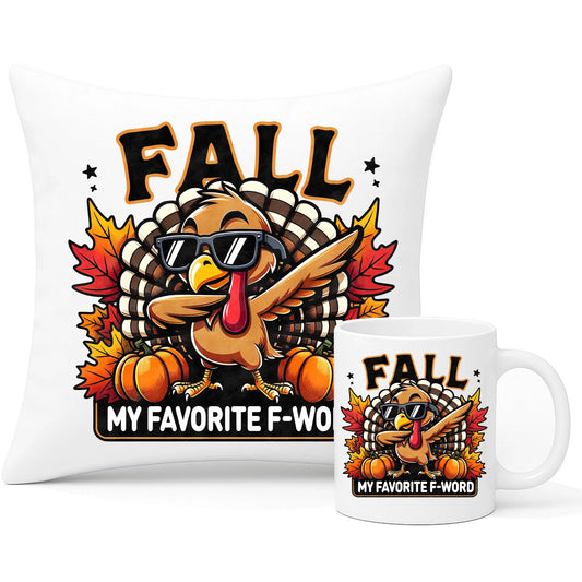 Zestaw poduszka i kubek jesienny - FALL my favorite F-word JS11 - StoryCups.pl