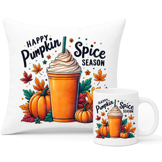 Zestaw poduszka i kubek jesienny - Pumpkin Spice - kawa dyniowa JS02 - StoryCups.pl