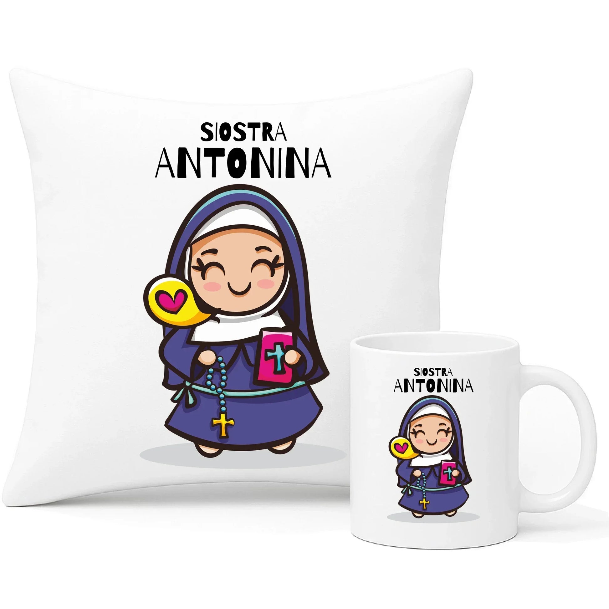 Siostra zakonna | Zestaw poduszka i kubek z imieniem na prezent N30 - StoryCups.pl