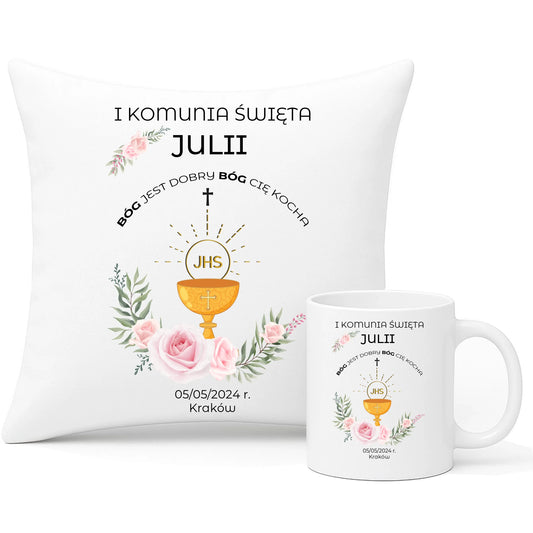 Zestaw na prezent poduszka i kubek z nadrukiem
