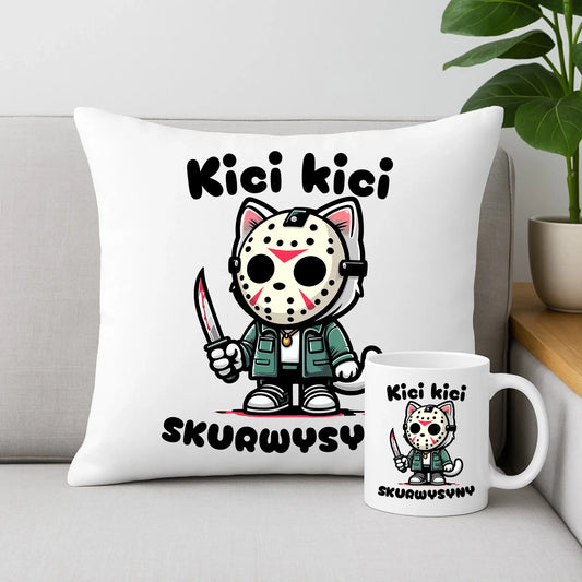 Zestaw poduszka i kubek na Halloween - Kici kici sk*rwysyny - bez cenzury HL28 - StoryCups.pl