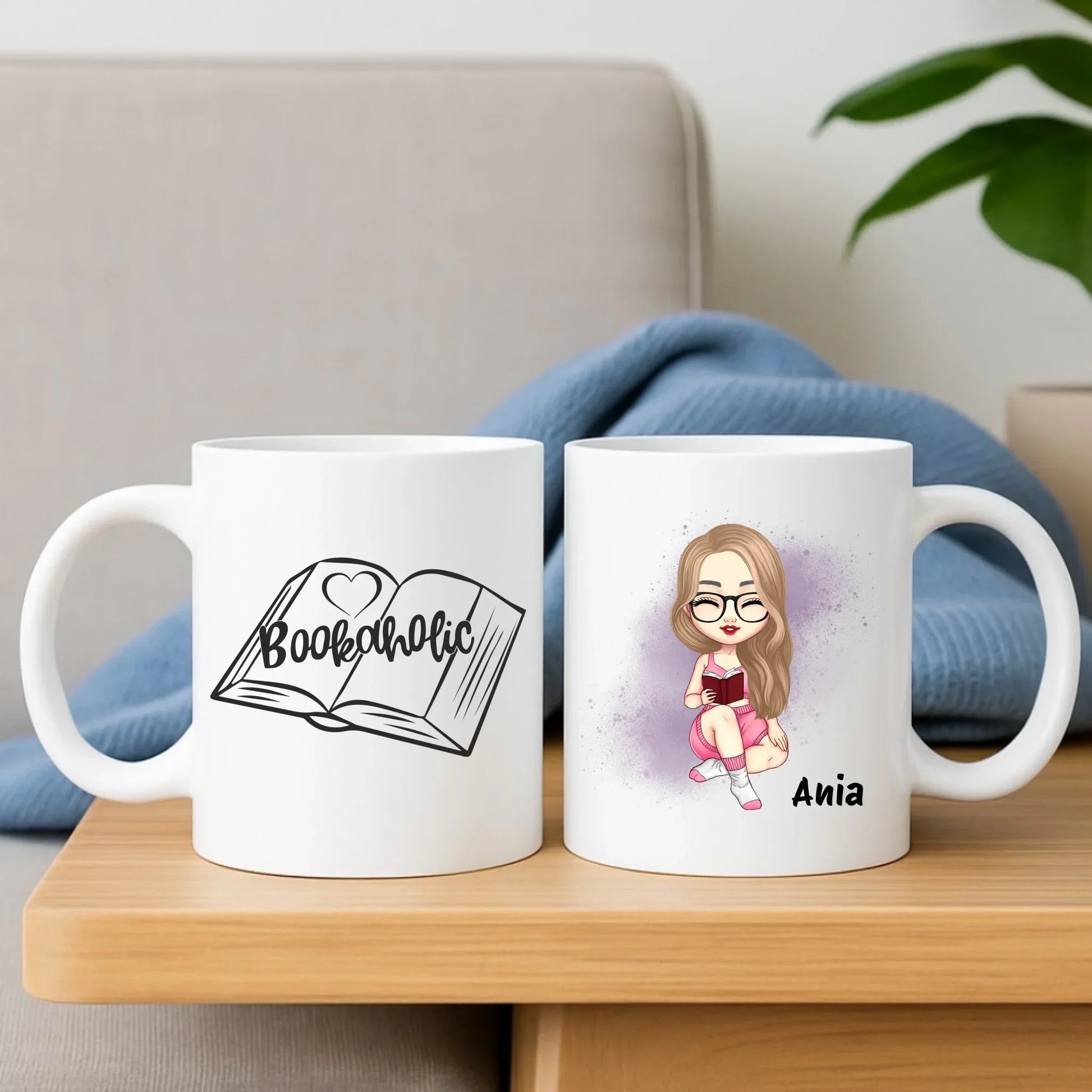 Zestaw poduszka i kubek dla miłośniczki książek personalizowana postać imię DZ04 - StoryCups.pl