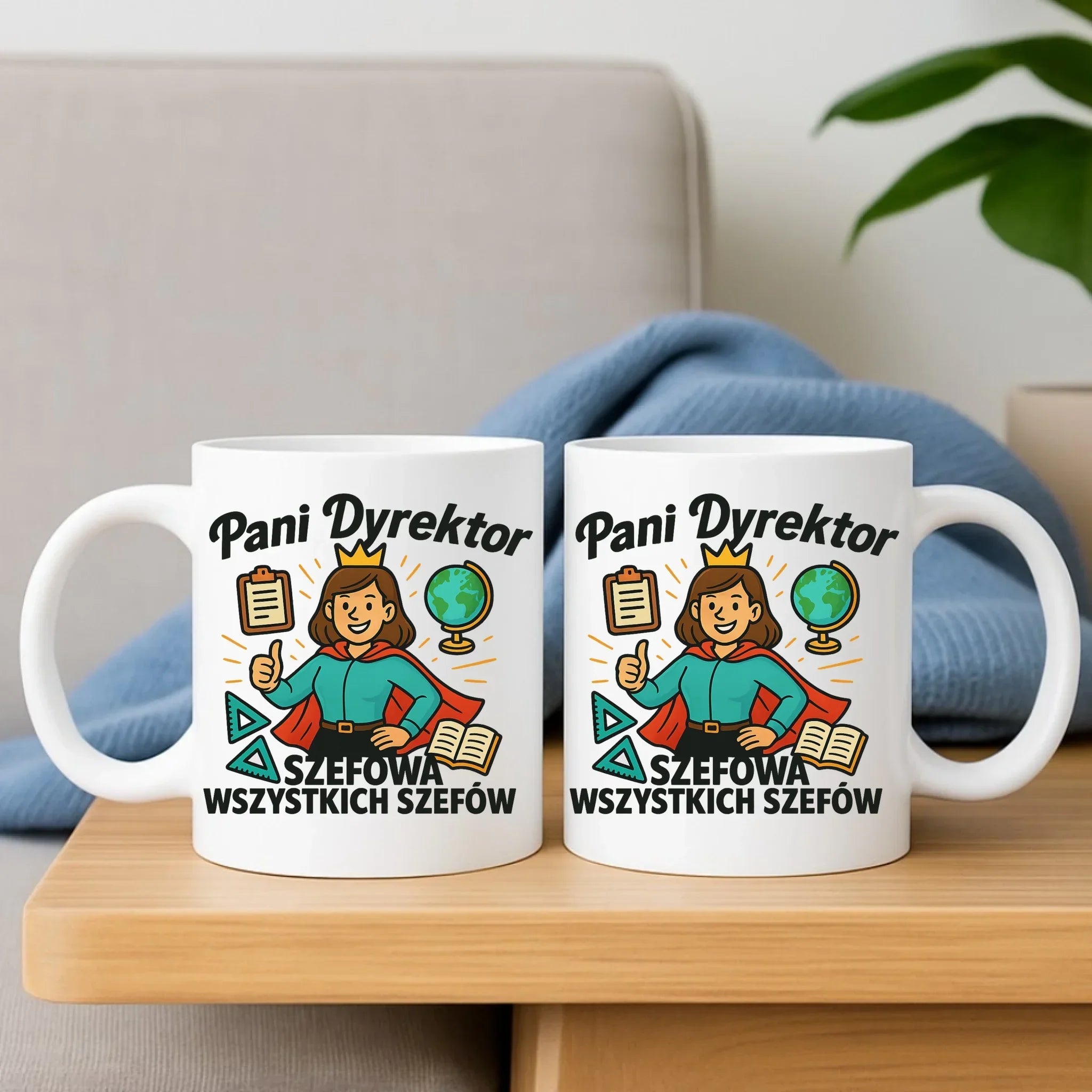 Szefowa wszystkich szefów | Zestaw poduszka i kubek dla Pani Dyrektor Szkoły N29 - StoryCups.pl