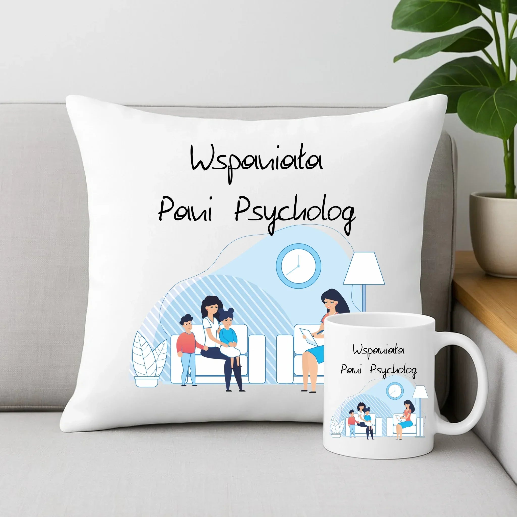 Wspaniała pani psycholog | Zestaw poduszka i kubek na prezent N62 - StoryCups.pl