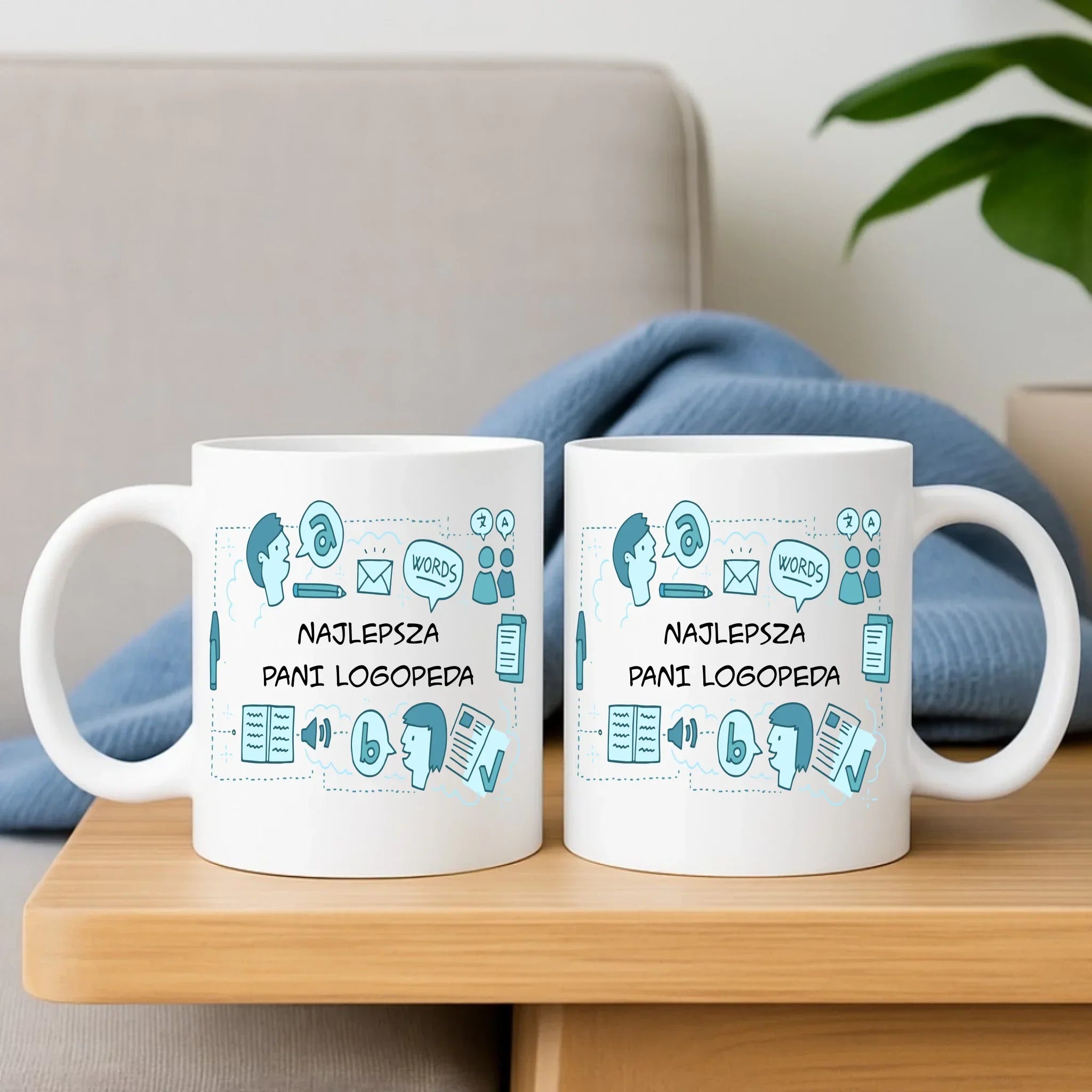 Najlepsza pani logopeda | Zestaw poduszka i kubek prezent dla logopedy N63 - StoryCups.pl