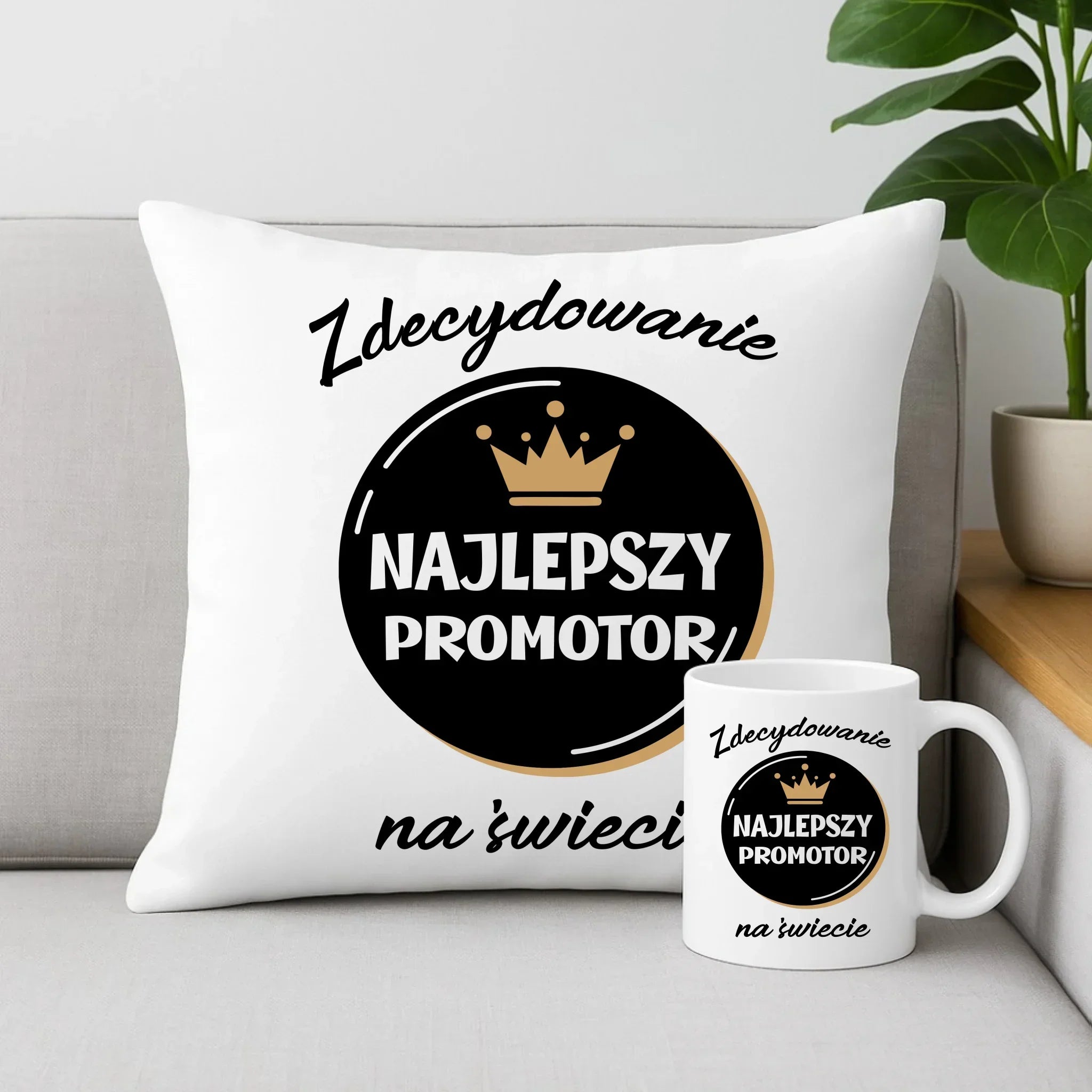 Najlepszy promotor | Zestaw poduszka i kubek prezent dla promotora N67 - StoryCups.pl