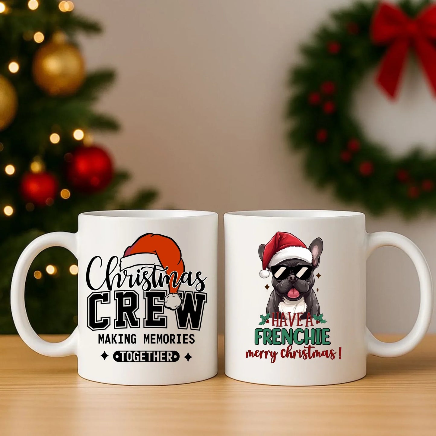 Buldog francuski | Świąteczny zestaw poduszka i kubek BN109 - StoryCups.pl