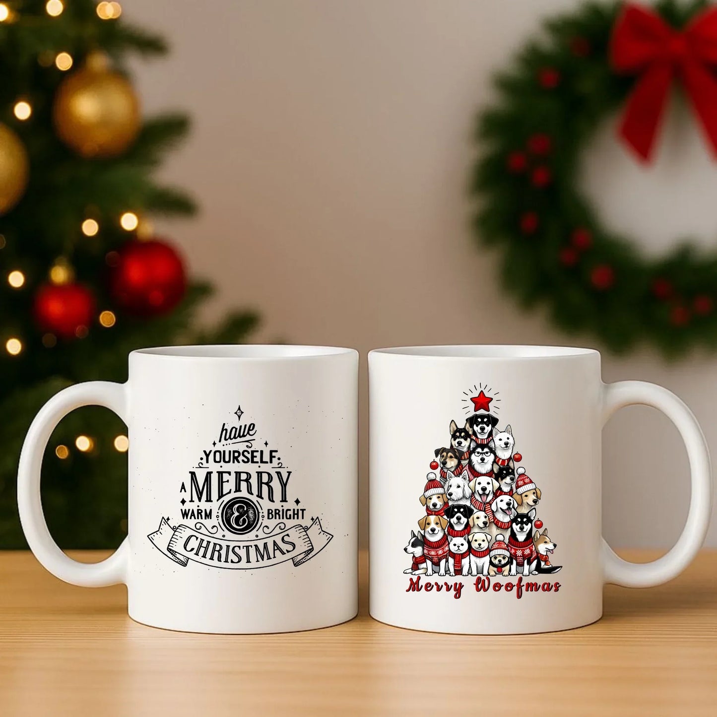 Merry woofmas | Świąteczny zestaw poduszka i kubek BN90 - StoryCups.pl
