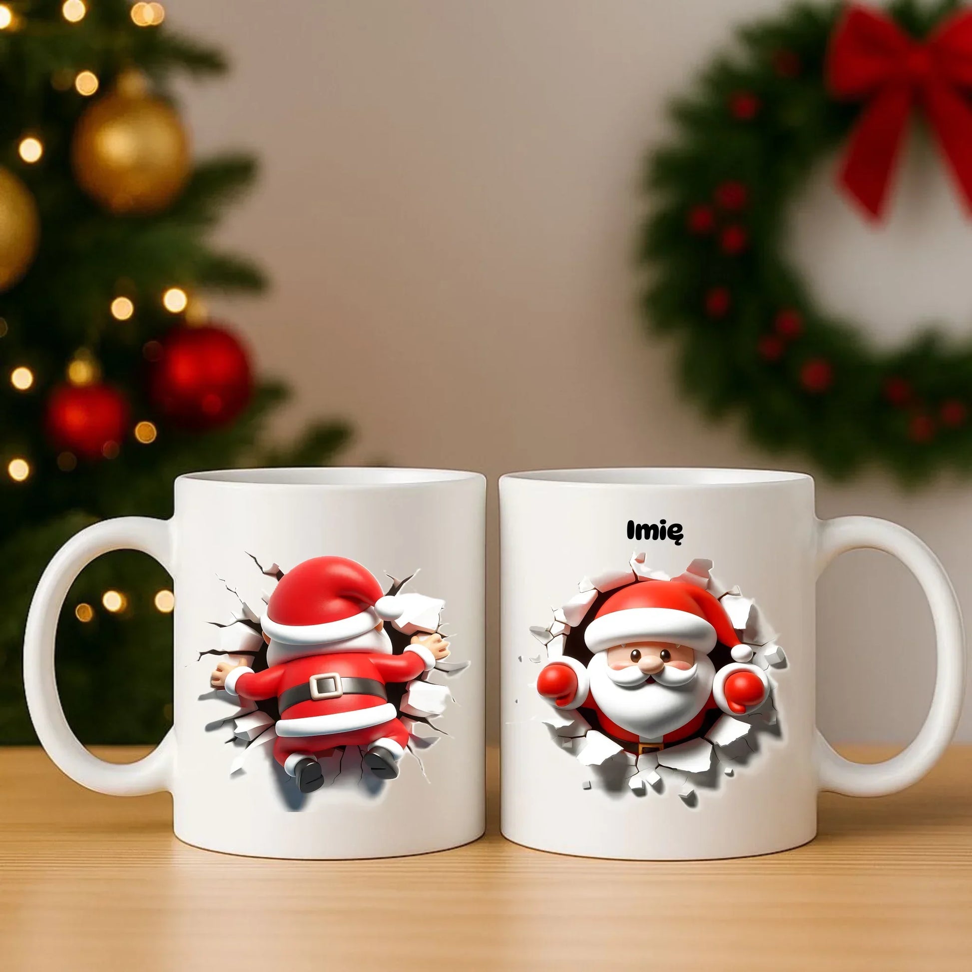 Mikołaj 3D | Personalizowany zestaw świąteczny poduszka i kubek BN80 - StoryCups.pl