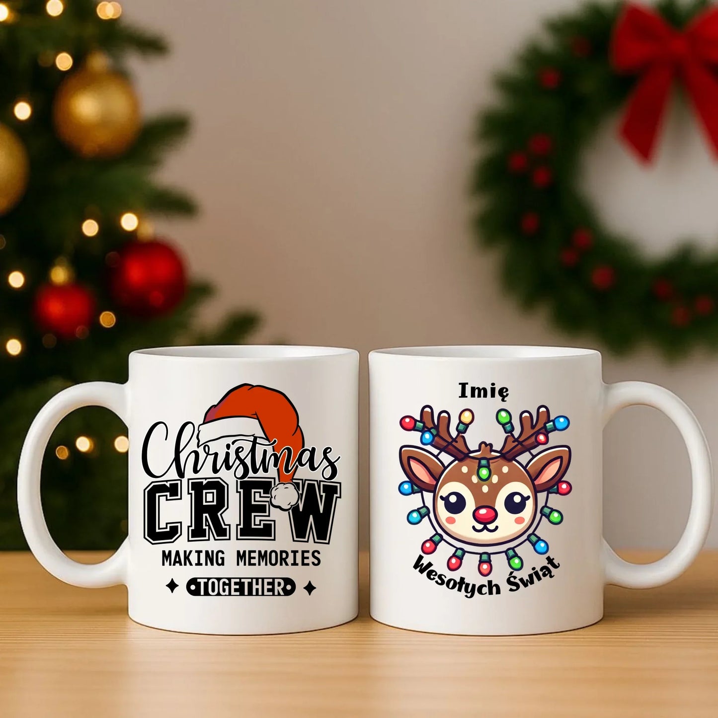 Renifer Wesołych Świąt | Personalizowany zestaw świąteczny poduszka i kubek BN72 - StoryCups.pl