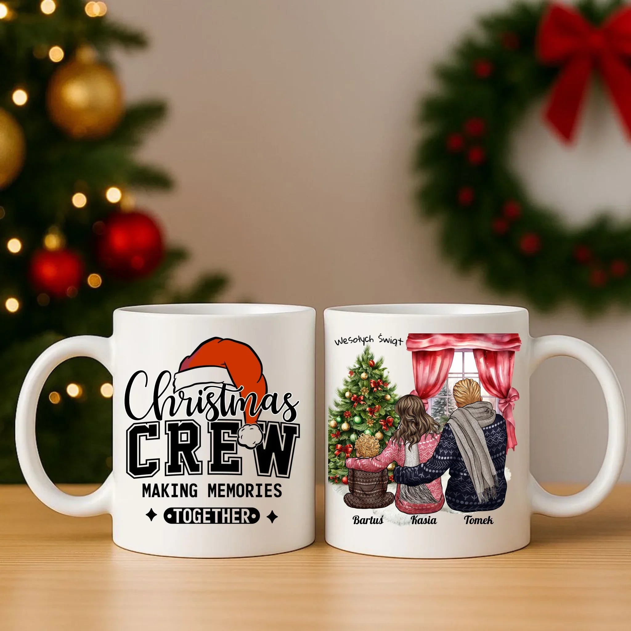 Świąteczna rodzina | Personalizowany zestaw poduszka i kubek na święta R01 - StoryCups.pl