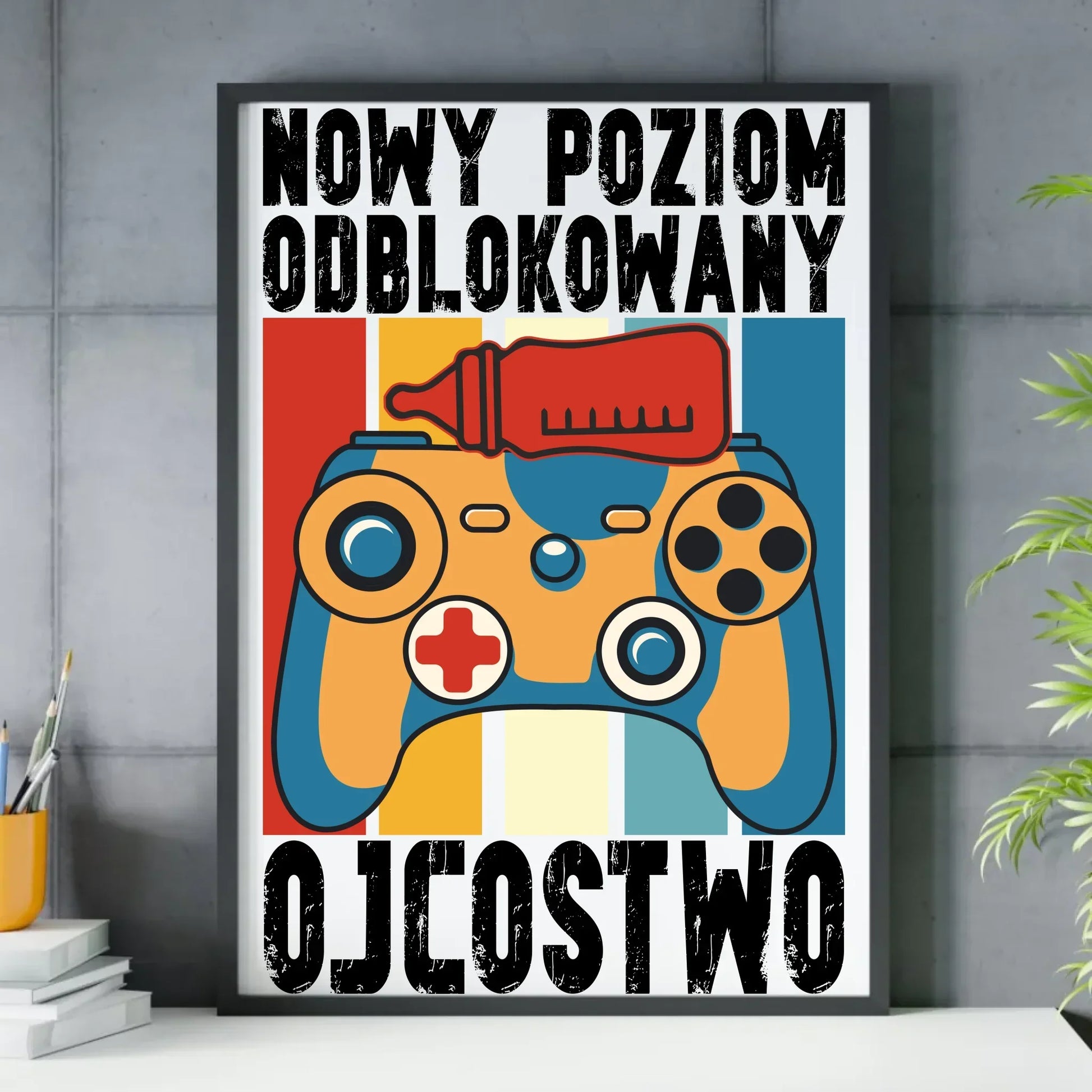 Nowy poziom odblokowany Ojcostwo | Plakat w ramie dla taty DT24 - StoryCups.pl