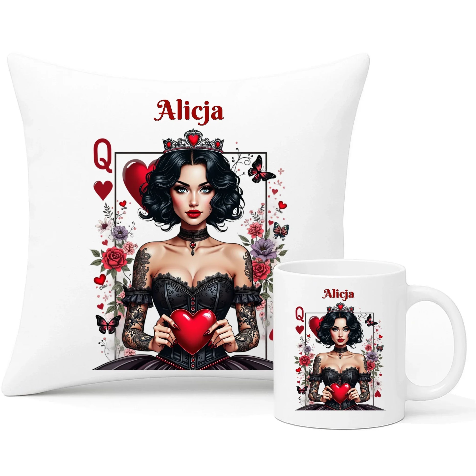 Królowa Serc | Zestaw poduszka i kubek W46 - StoryCups.pl