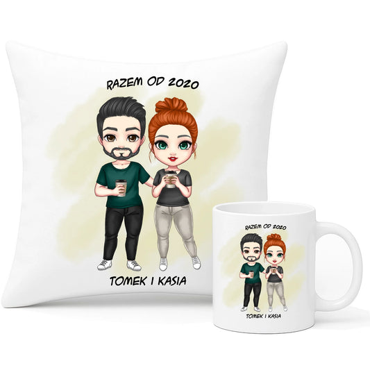Zestaw poduszka i kubek - prezent dla par zakochanych - personalizowany W01 - StoryCups.pl