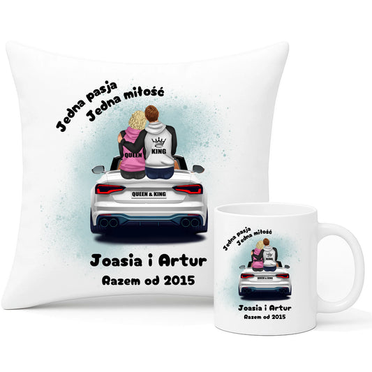 Zestaw poduszka i kubek dla par - personalizowany prezent dla chłopaka i dziewczyny - Jedna miłość W06 - StoryCups.pl