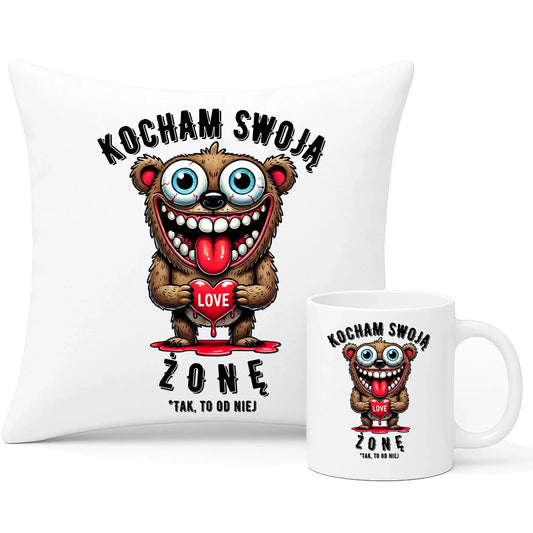 Kocham swoją żonę | Zestaw poduszka i kubek dla męża W23 - StoryCups.pl