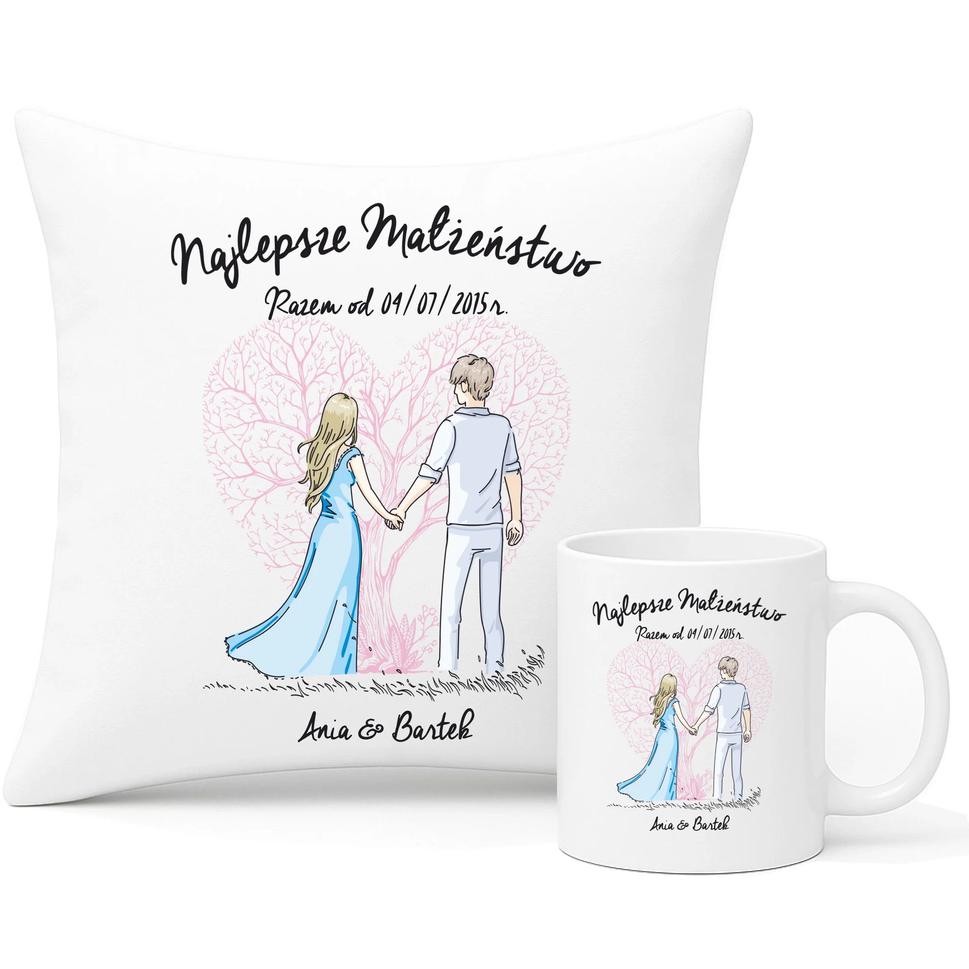 Zestaw poduszka i kubek - prezent dla żony i męża Rocznica Ślubu - Najlepsze małżeństwo - personalizowany W03 - StoryCups.pl