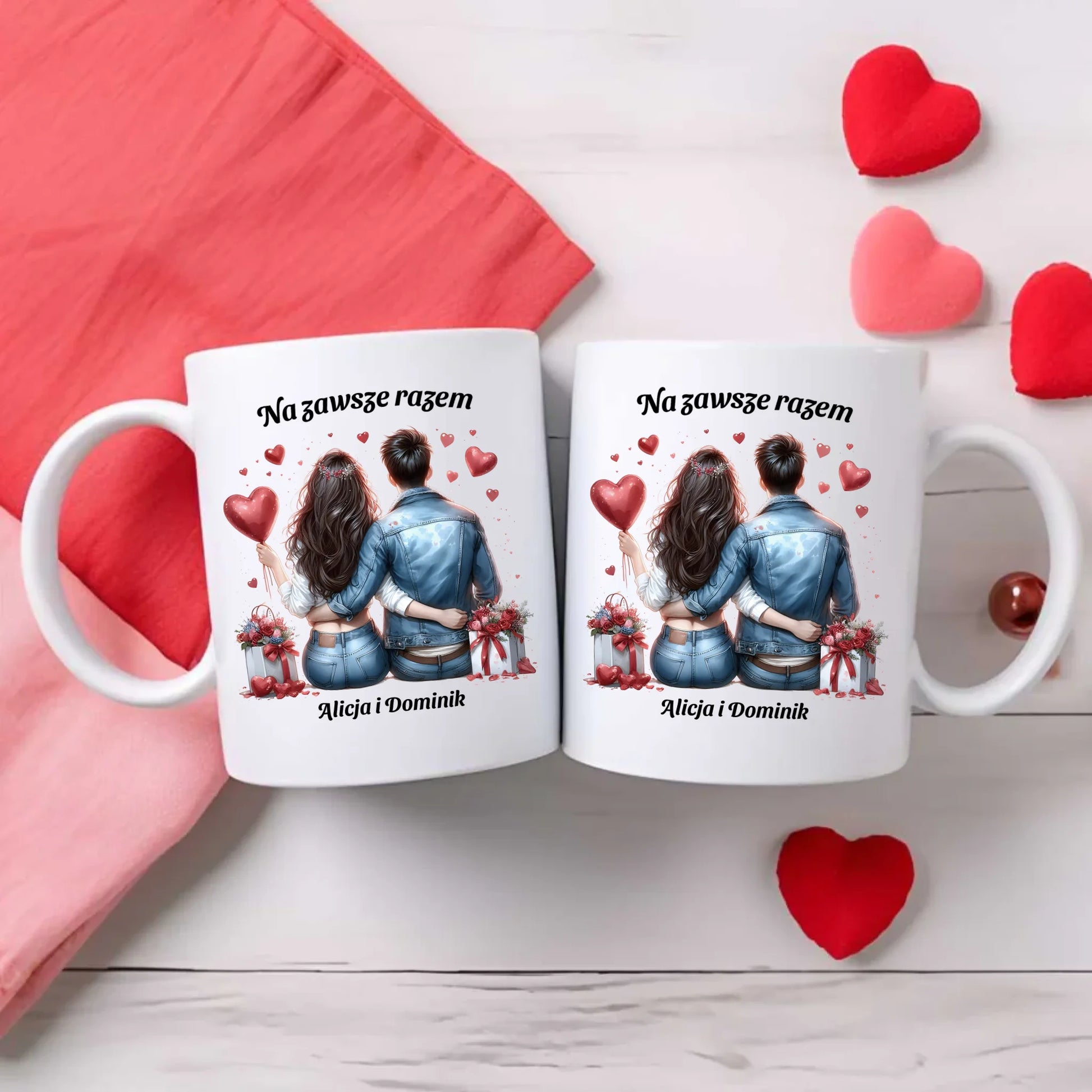Zestaw poduszka i kubek dla par - prezent dla dziewczyny i chłopaka - Na zawsze razem - personalizowany W07 - StoryCups.pl