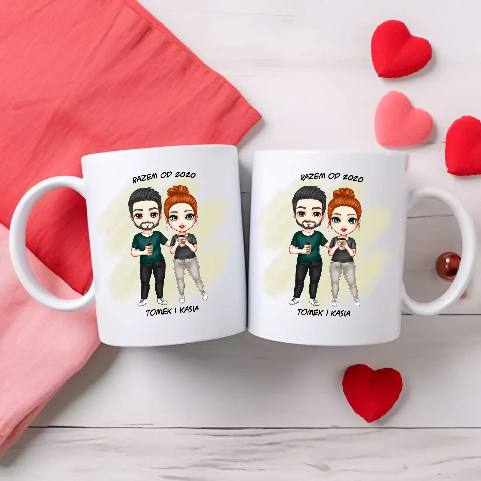 Zestaw poduszka i kubek - prezent dla par zakochanych - personalizowany W01 - StoryCups.pl