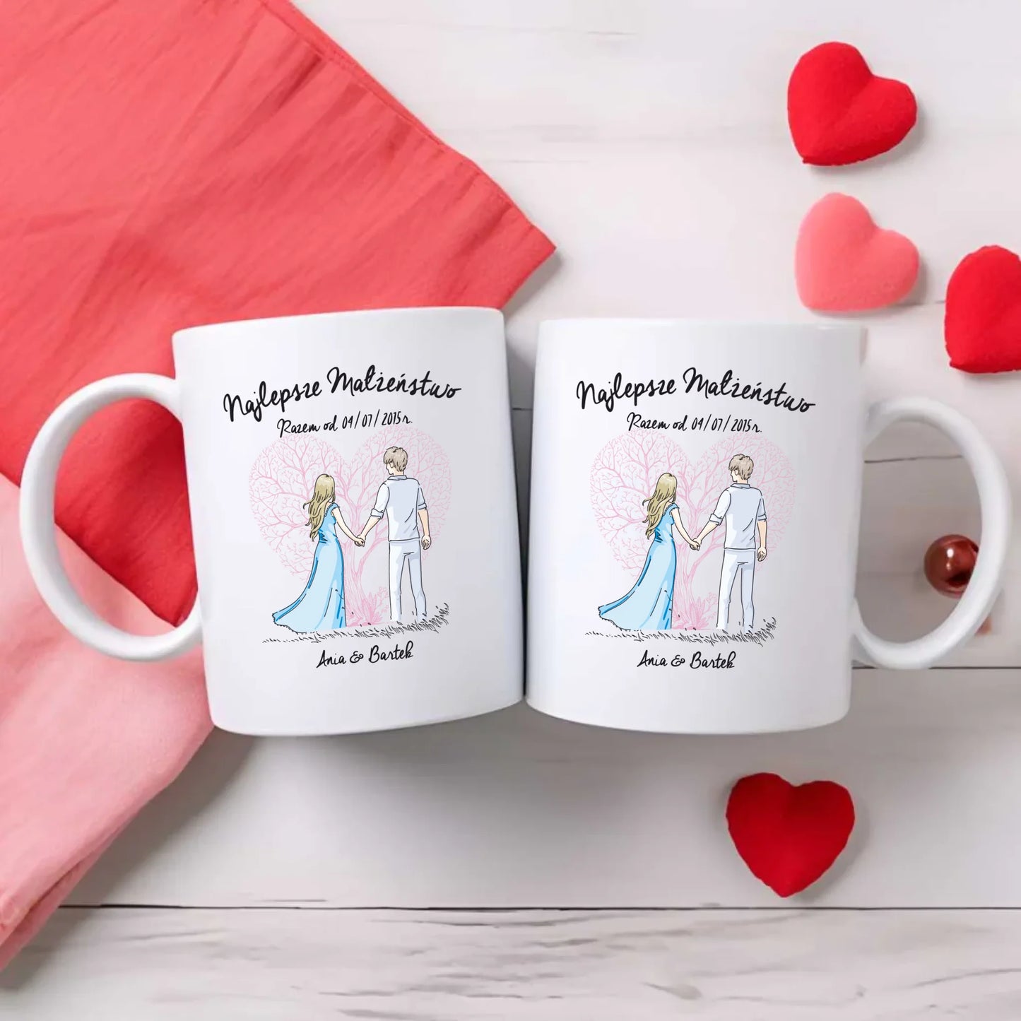 Zestaw poduszka i kubek - prezent dla żony i męża Rocznica Ślubu - Najlepsze małżeństwo - personalizowany W03 - StoryCups.pl