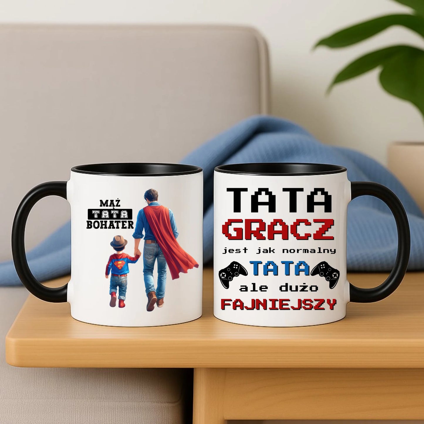 Czarny kubek z nadrukiem dla taty praktyczny prezent Dzień Ojca urodziny