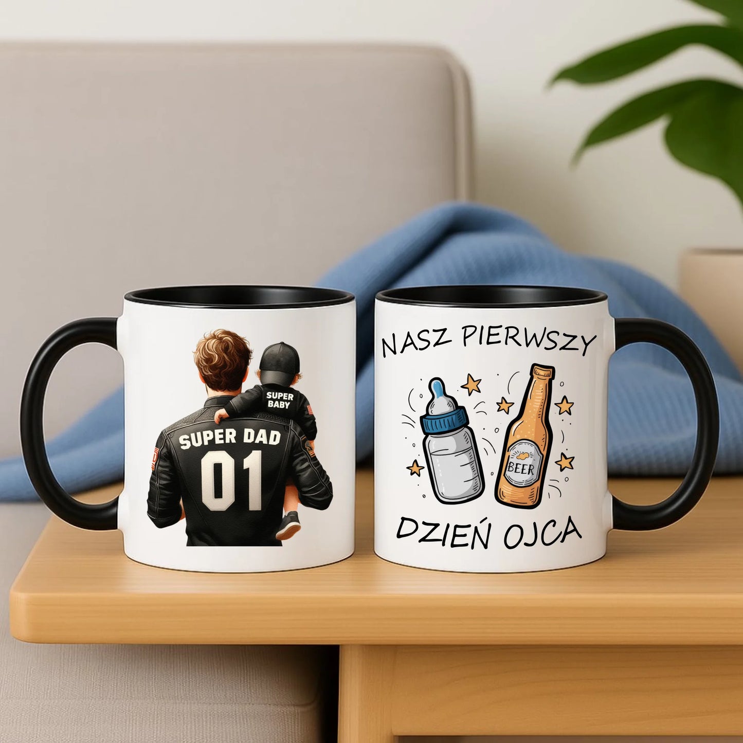 Czarny kubek z nadrukiem dla taty praktyczny prezent Dzień Ojca urodziny