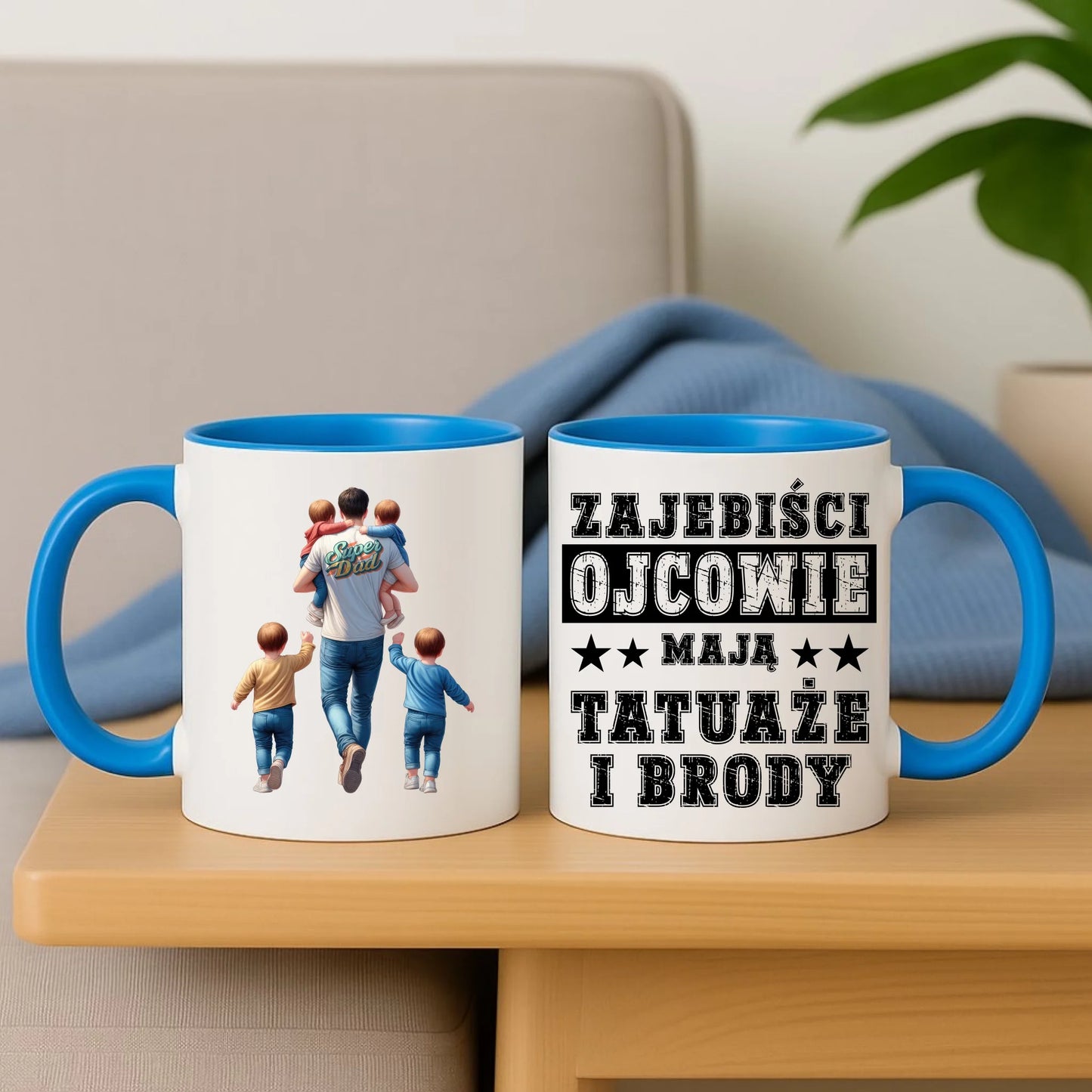 Niebieski kubek z nadrukiem dla taty personalizacja prezent Dzień Ojca urodziny