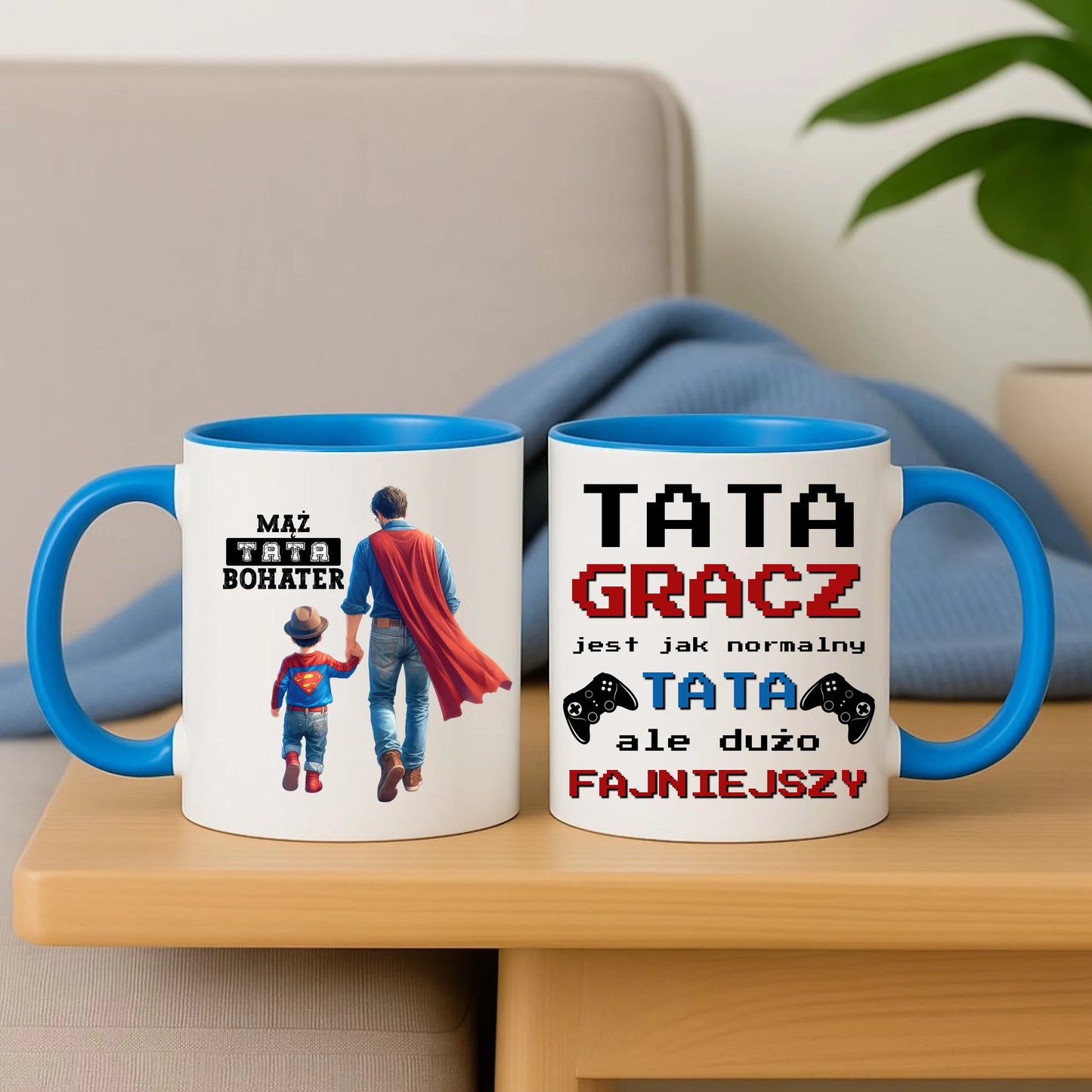 Niebieski kubek z nadrukiem dla taty personalizacja prezent Dzień Ojca urodziny