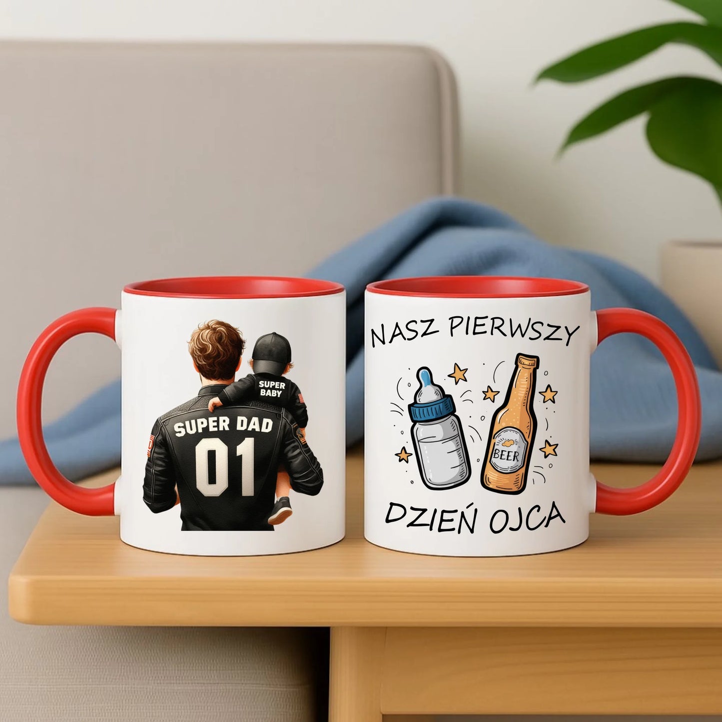 Personalizowany czerwony kubek dla taty na prezent Dzień Ojca Święta Urodziny
