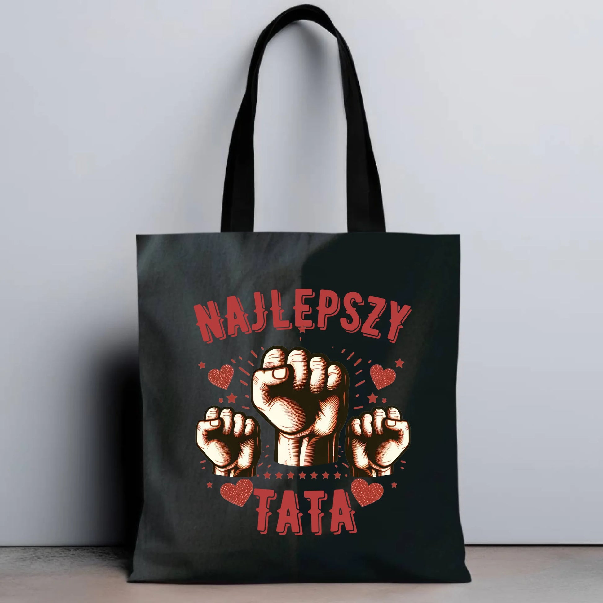 Personalizowana eco torba z nadrukiem dla taty - czarna - prezent dla taty, Dzień Ojca, Święta, Urodziny