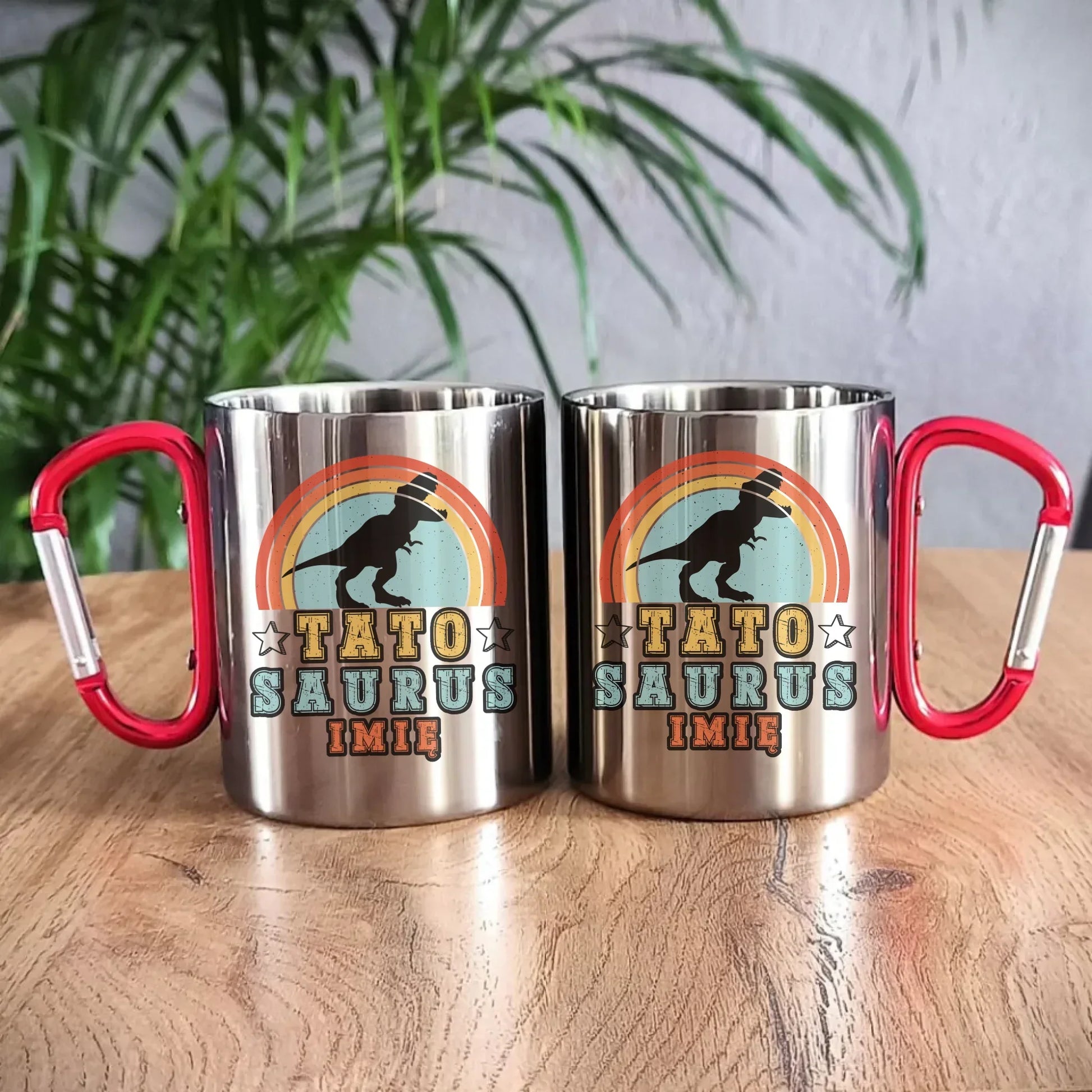 Tatosaurus + imię | Metalowy kubek dla taty DT03 - StoryCups.pl