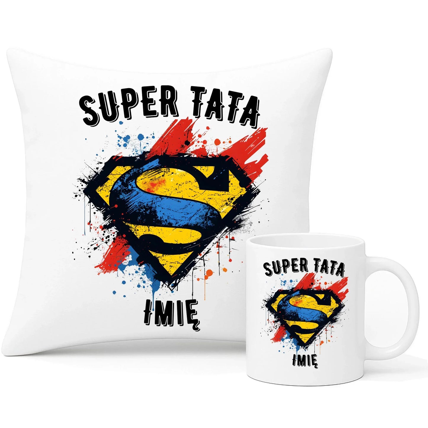 Super Tata imię | Zestaw poduszka i kubek dla taty DT07 - StoryCups.pl
