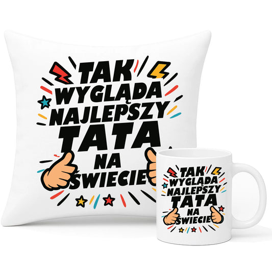 Wyjątkowy prezent dla taty zestaw poduszka i kubek