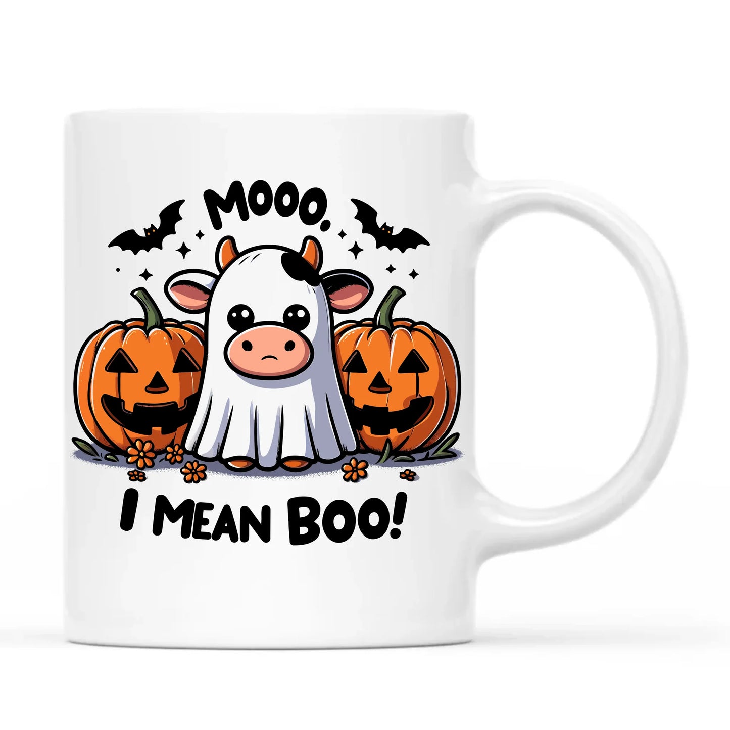 Kubek na Halloween - Mooo I mean Boo! - z dynią i duchem HL14 - StoryCups.pl