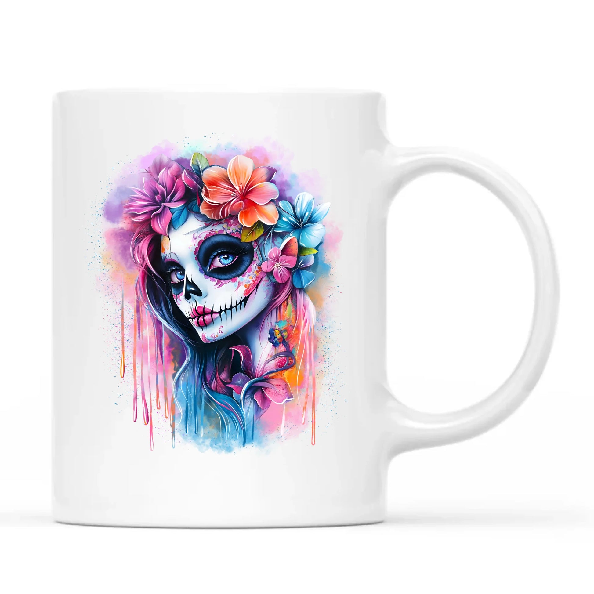 Kubek Halloween - kolorowa czaszka z kwiatami La Muerte HL05 - StoryCups.pl